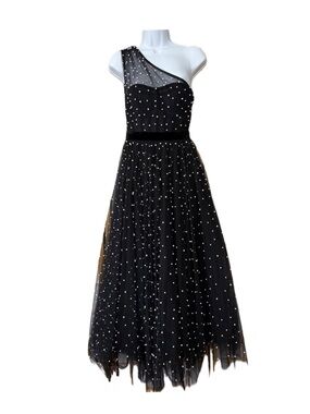 Betsy & Adam Faux Pearl One-Shoulder Tulle Cocktail Dress